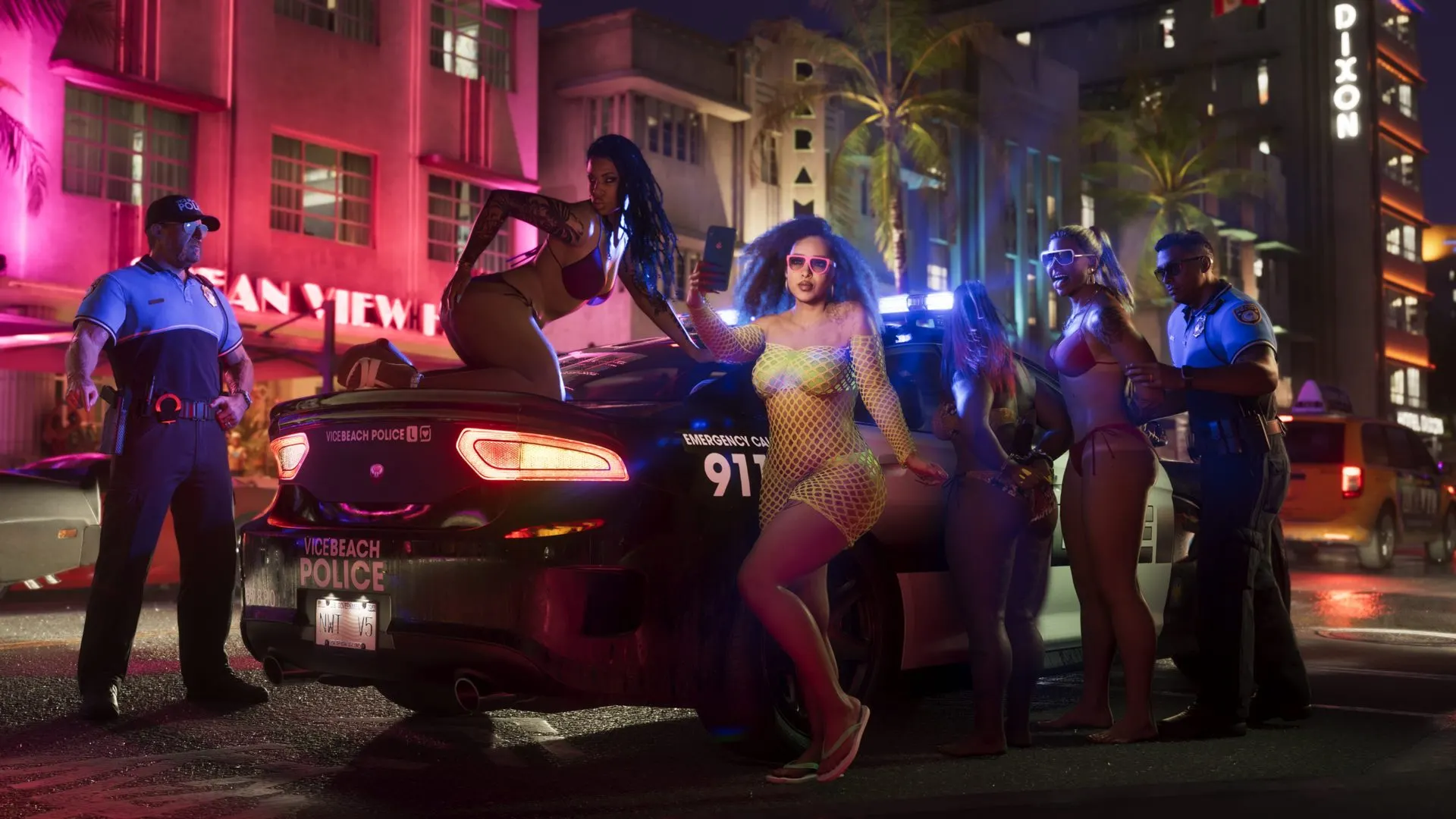 A night-time police stop in Vice City in GTA 6